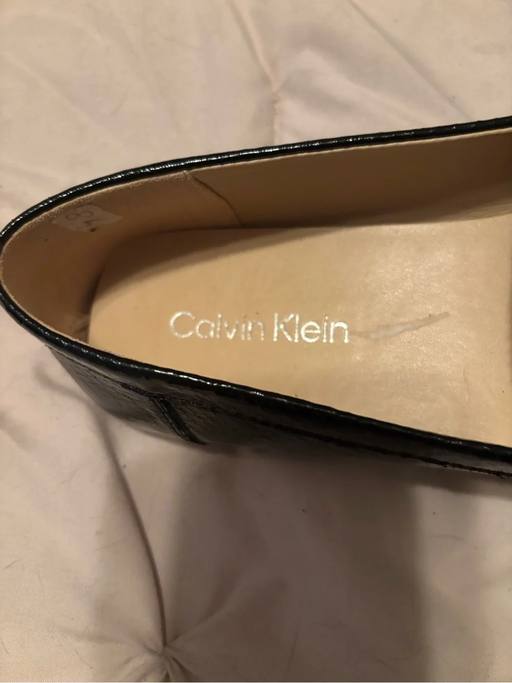 Calvin Klein Black Textured Loafers with Silver Chain Detail